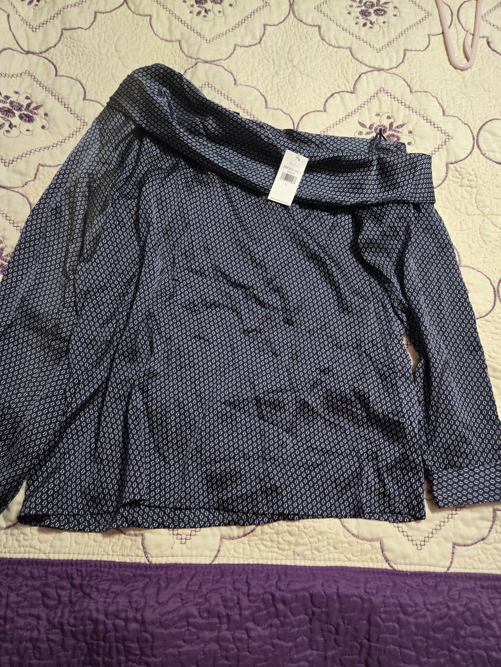 Banana Republic Navy Blue Printed Off-Shoulder Blouse